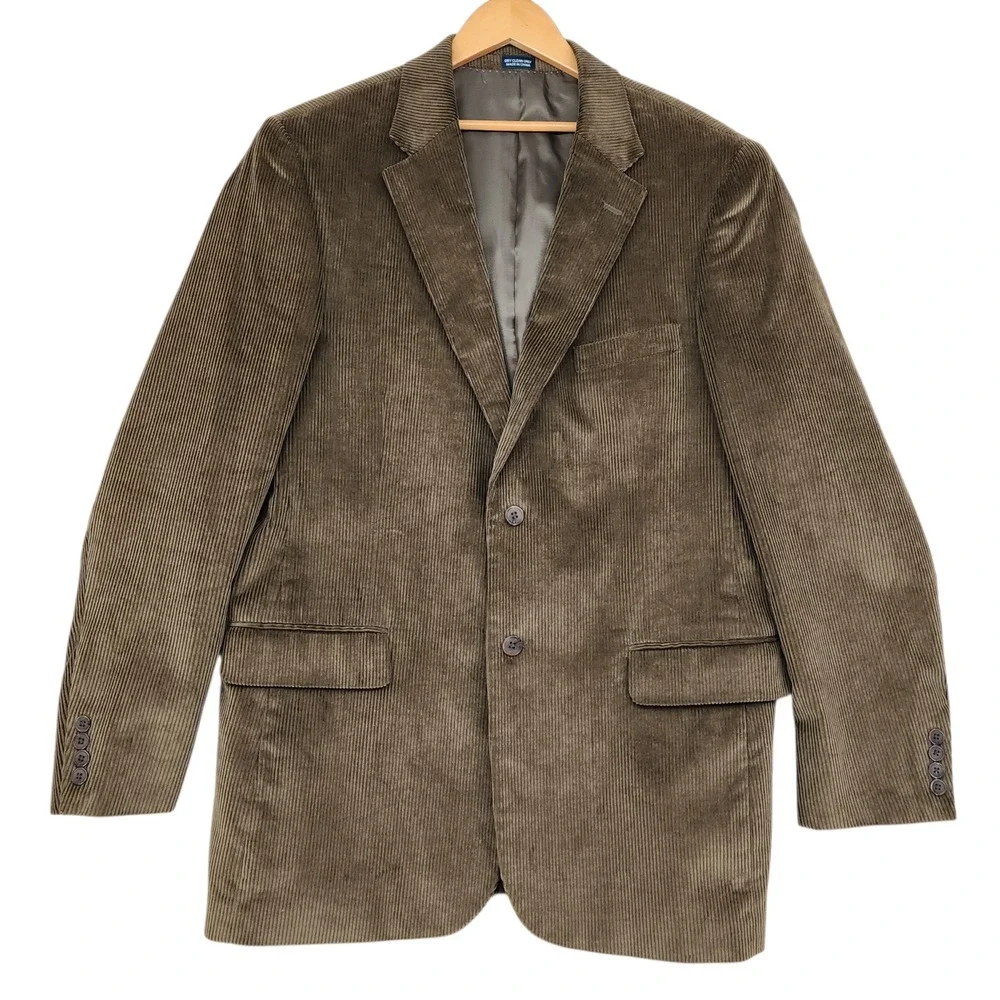 Corduroy Blazer 44R Long Men Brown 2 Button Sport Coat Jacket Meeting Street Dad